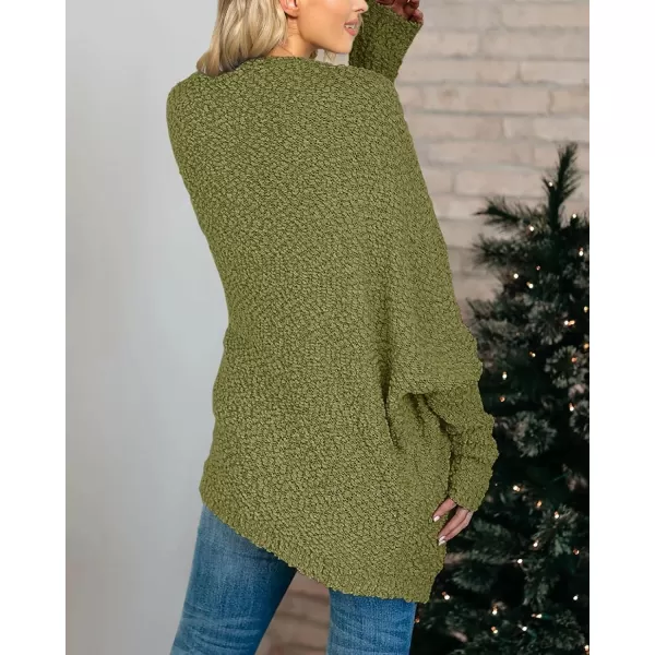 Saodimallsu Womens Chunky Popcorn Cardigan Oversized Open Front Boyfriend Batwing Long Sleeve Fuzzy Knit SweatersArmy Green