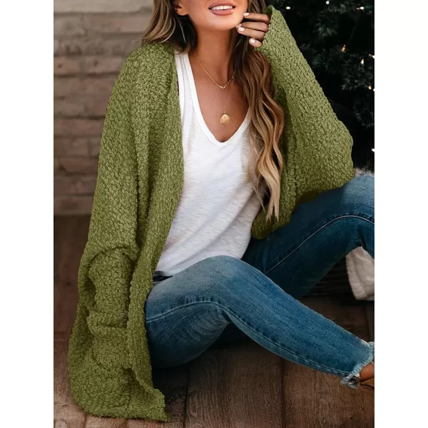 Saodimallsu Womens Chunky Popcorn Cardigan Oversized Open Front Boyfriend Batwing Long Sleeve Fuzzy Knit SweatersArmy Green