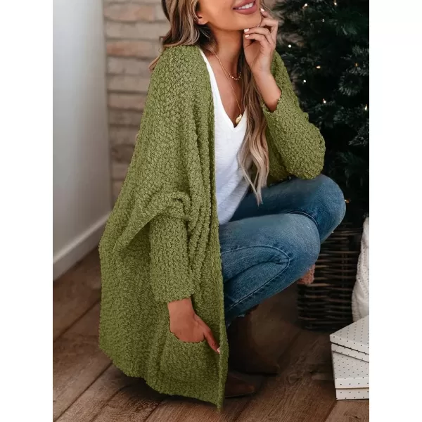 Saodimallsu Womens Chunky Popcorn Cardigan Oversized Open Front Boyfriend Batwing Long Sleeve Fuzzy Knit SweatersArmy Green