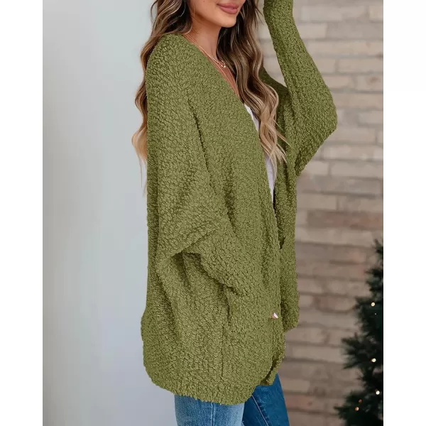 Saodimallsu Womens Chunky Popcorn Cardigan Oversized Open Front Boyfriend Batwing Long Sleeve Fuzzy Knit SweatersArmy Green