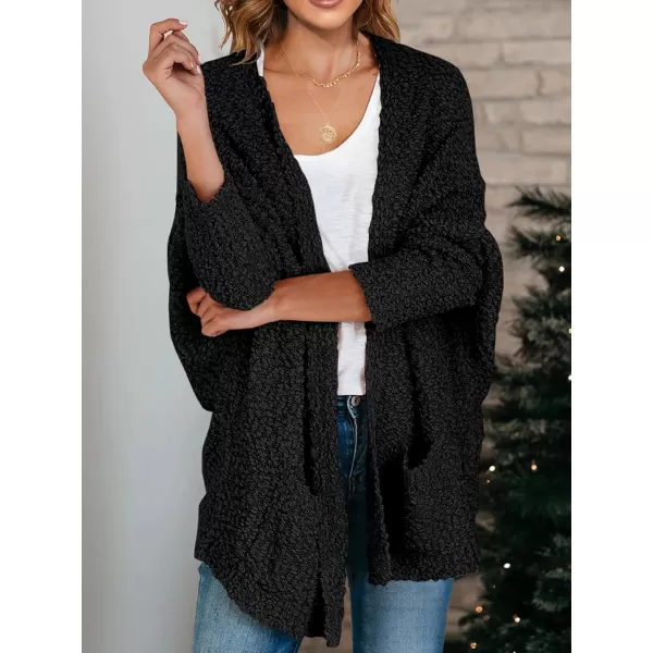 Saodimallsu Womens Chunky Popcorn Cardigan Oversized Open Front Boyfriend Batwing Long Sleeve Fuzzy Knit SweatersBlack