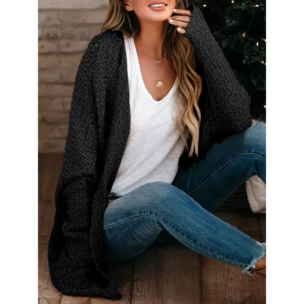 Saodimallsu Womens Chunky Popcorn Cardigan Oversized Open Front Boyfriend Batwing Long Sleeve Fuzzy Knit SweatersBlack