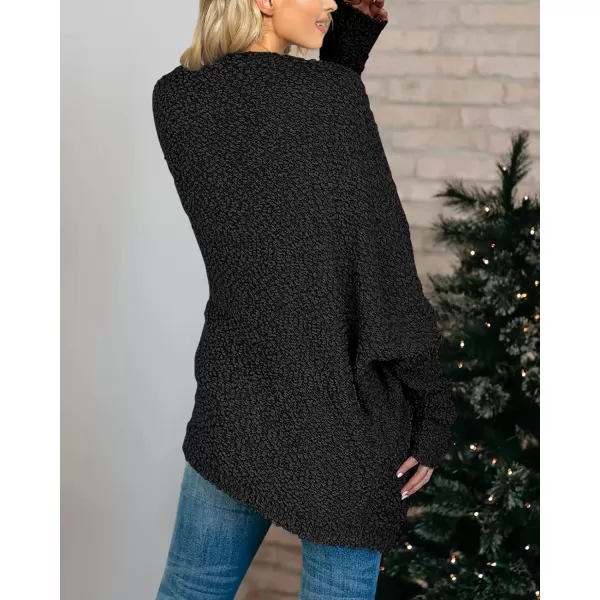 Saodimallsu Womens Chunky Popcorn Cardigan Oversized Open Front Boyfriend Batwing Long Sleeve Fuzzy Knit SweatersBlack