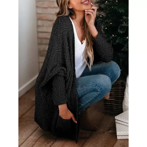 Saodimallsu Womens Chunky Popcorn Cardigan Oversized Open Front Boyfriend Batwing Long Sleeve Fuzzy Knit SweatersBlack