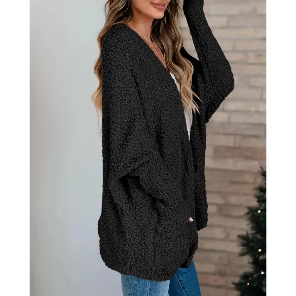 Saodimallsu Womens Chunky Popcorn Cardigan Oversized Open Front Boyfriend Batwing Long Sleeve Fuzzy Knit SweatersBlack