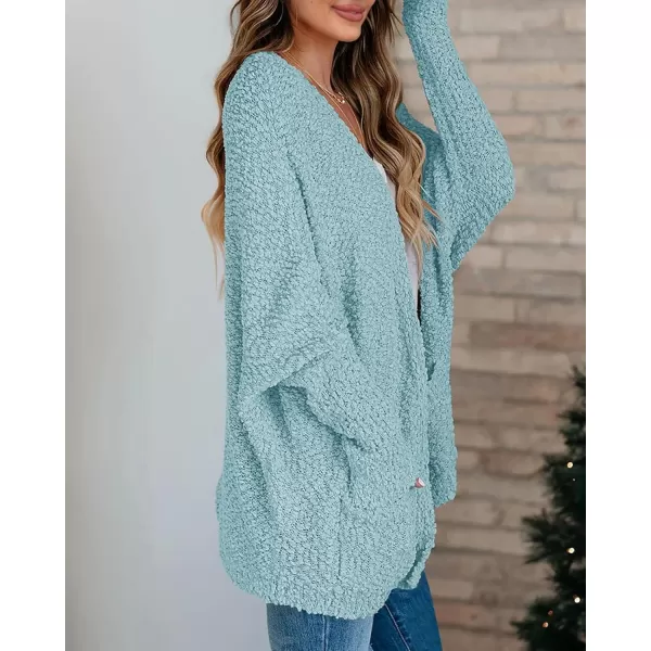 Saodimallsu Womens Chunky Popcorn Cardigan Oversized Open Front Boyfriend Batwing Long Sleeve Fuzzy Knit SweatersBlue