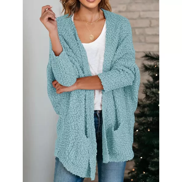 Saodimallsu Womens Chunky Popcorn Cardigan Oversized Open Front Boyfriend Batwing Long Sleeve Fuzzy Knit SweatersBlue