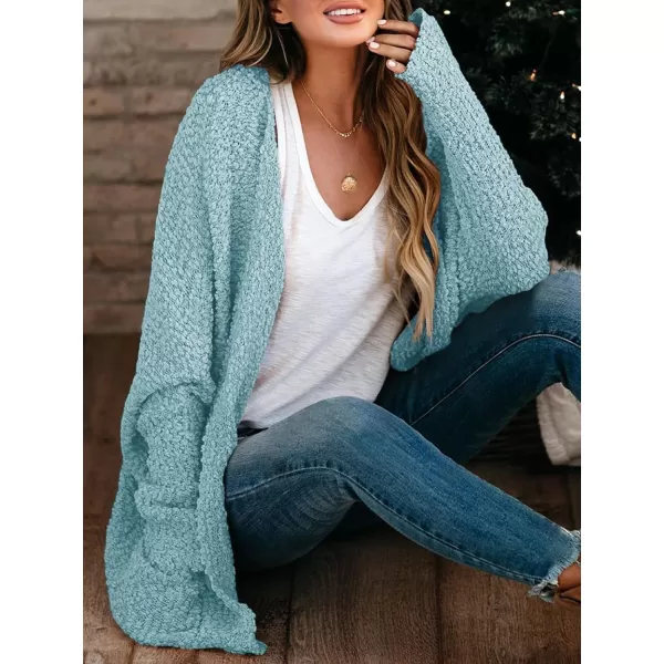 Saodimallsu Womens Chunky Popcorn Cardigan Oversized Open Front Boyfriend Batwing Long Sleeve Fuzzy Knit SweatersBlue