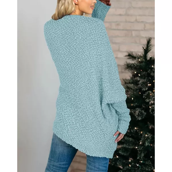 Saodimallsu Womens Chunky Popcorn Cardigan Oversized Open Front Boyfriend Batwing Long Sleeve Fuzzy Knit SweatersBlue