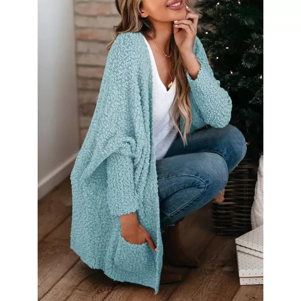 Saodimallsu Womens Chunky Popcorn Cardigan Oversized Open Front Boyfriend Batwing Long Sleeve Fuzzy Knit SweatersBlue