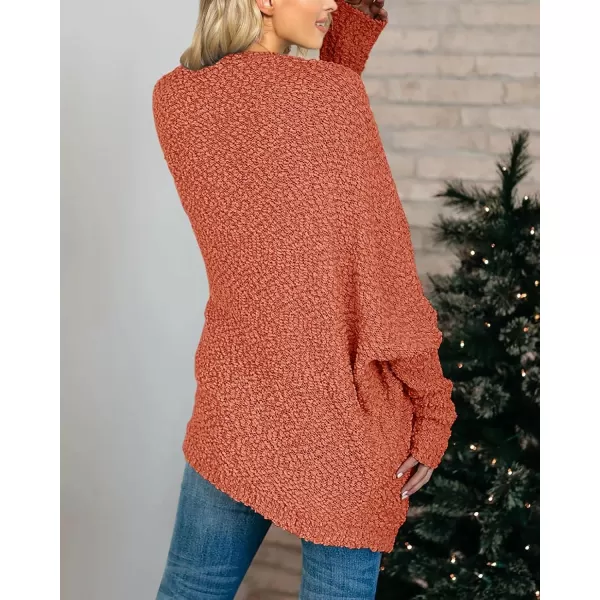 Saodimallsu Womens Chunky Popcorn Cardigan Oversized Open Front Boyfriend Batwing Long Sleeve Fuzzy Knit SweatersBrick Red