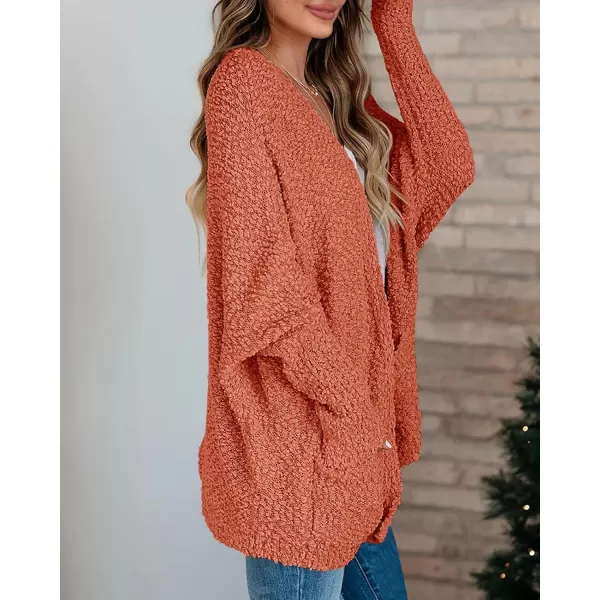 Saodimallsu Womens Chunky Popcorn Cardigan Oversized Open Front Boyfriend Batwing Long Sleeve Fuzzy Knit SweatersBrick Red