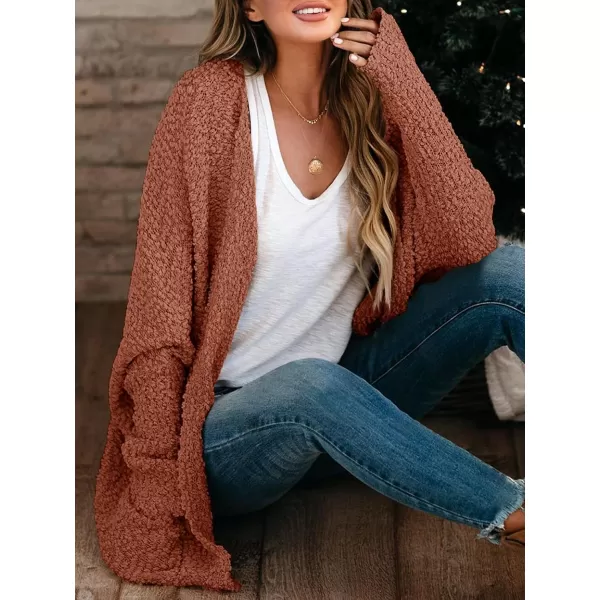 Saodimallsu Womens Chunky Popcorn Cardigan Oversized Open Front Boyfriend Batwing Long Sleeve Fuzzy Knit SweatersBrown