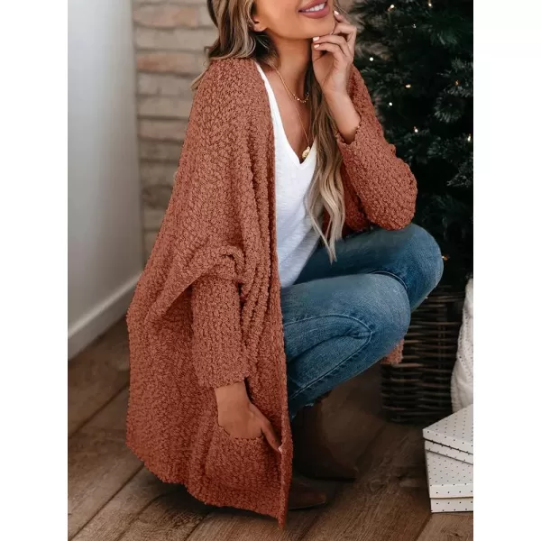 Saodimallsu Womens Chunky Popcorn Cardigan Oversized Open Front Boyfriend Batwing Long Sleeve Fuzzy Knit SweatersBrown