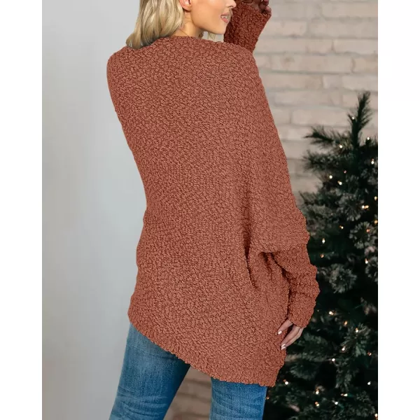 Saodimallsu Womens Chunky Popcorn Cardigan Oversized Open Front Boyfriend Batwing Long Sleeve Fuzzy Knit SweatersBrown