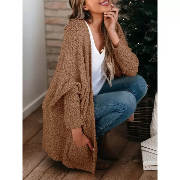 Saodimallsu Womens Chunky Popcorn Cardigan Oversized Open Front Boyfriend Batwing Long Sleeve Fuzzy Knit SweatersCoffee