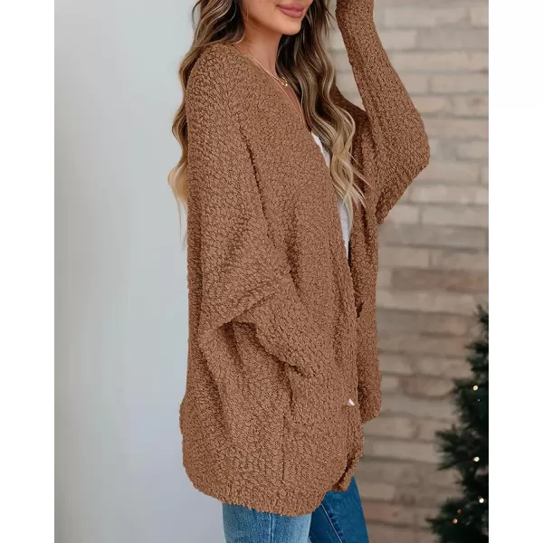 Saodimallsu Womens Chunky Popcorn Cardigan Oversized Open Front Boyfriend Batwing Long Sleeve Fuzzy Knit SweatersCoffee