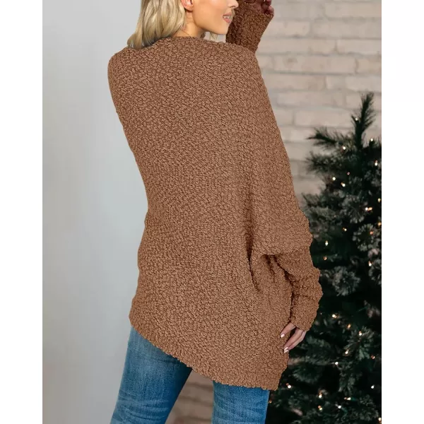 Saodimallsu Womens Chunky Popcorn Cardigan Oversized Open Front Boyfriend Batwing Long Sleeve Fuzzy Knit SweatersCoffee