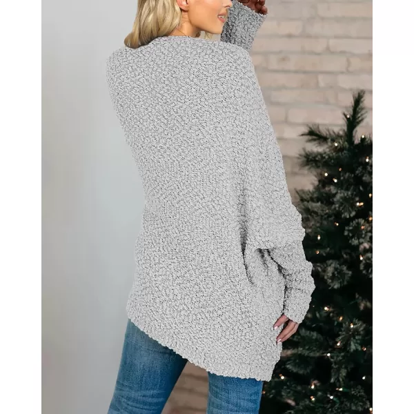 Saodimallsu Womens Chunky Popcorn Cardigan Oversized Open Front Boyfriend Batwing Long Sleeve Fuzzy Knit SweatersGray