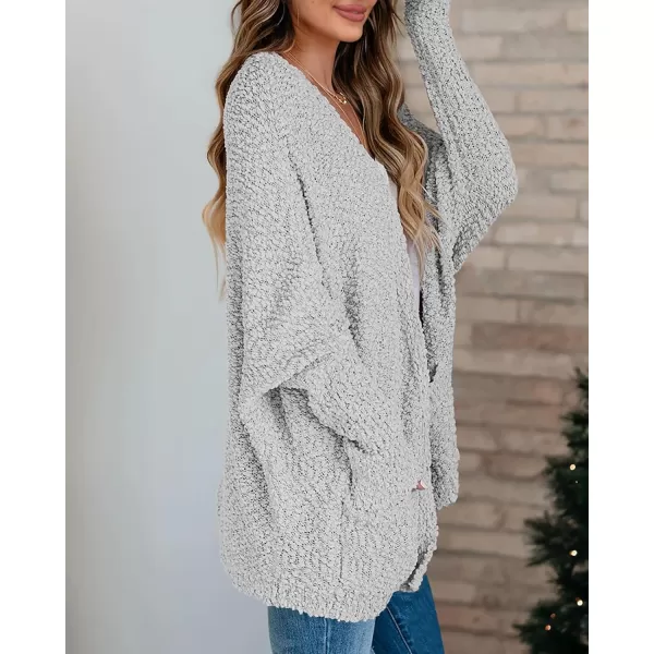 Saodimallsu Womens Chunky Popcorn Cardigan Oversized Open Front Boyfriend Batwing Long Sleeve Fuzzy Knit SweatersGray