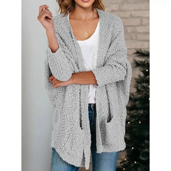 Saodimallsu Womens Chunky Popcorn Cardigan Oversized Open Front Boyfriend Batwing Long Sleeve Fuzzy Knit SweatersGray