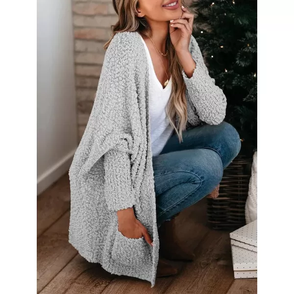 Saodimallsu Womens Chunky Popcorn Cardigan Oversized Open Front Boyfriend Batwing Long Sleeve Fuzzy Knit SweatersGray