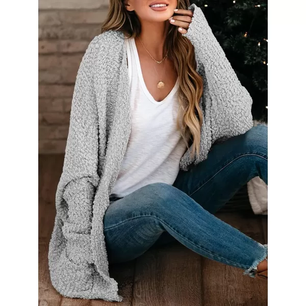 Saodimallsu Womens Chunky Popcorn Cardigan Oversized Open Front Boyfriend Batwing Long Sleeve Fuzzy Knit SweatersGray