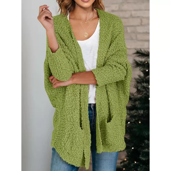 Saodimallsu Womens Chunky Popcorn Cardigan Oversized Open Front Boyfriend Batwing Long Sleeve Fuzzy Knit SweatersGreen