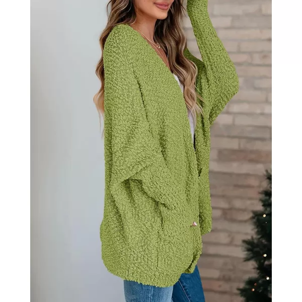 Saodimallsu Womens Chunky Popcorn Cardigan Oversized Open Front Boyfriend Batwing Long Sleeve Fuzzy Knit SweatersGreen