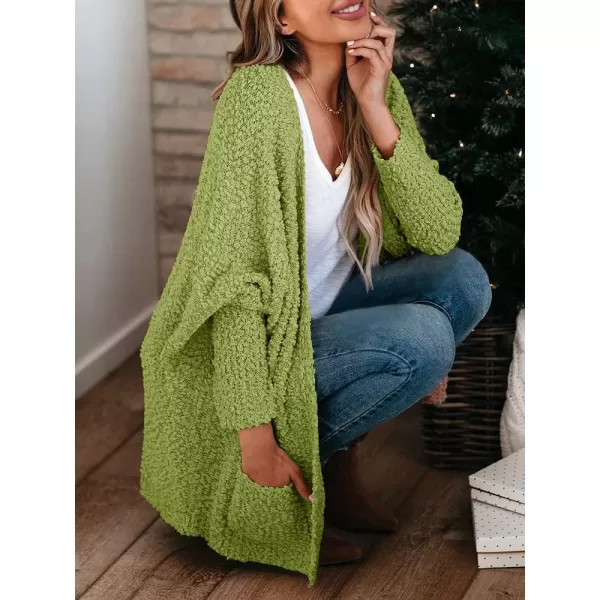 Saodimallsu Womens Chunky Popcorn Cardigan Oversized Open Front Boyfriend Batwing Long Sleeve Fuzzy Knit SweatersGreen