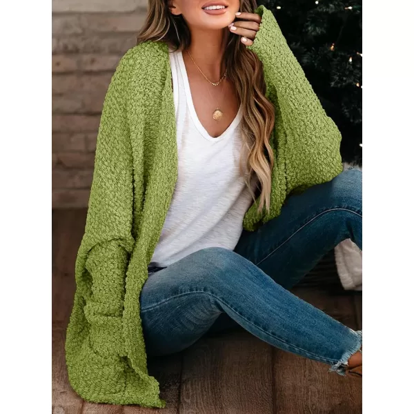 Saodimallsu Womens Chunky Popcorn Cardigan Oversized Open Front Boyfriend Batwing Long Sleeve Fuzzy Knit SweatersGreen