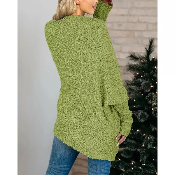 Saodimallsu Womens Chunky Popcorn Cardigan Oversized Open Front Boyfriend Batwing Long Sleeve Fuzzy Knit SweatersGreen