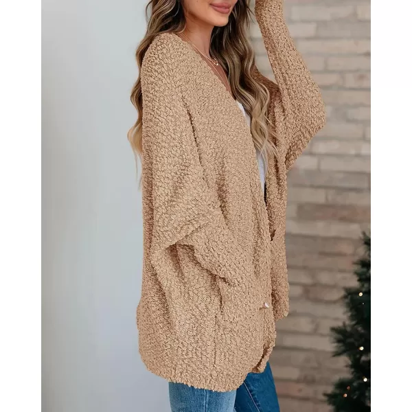 Saodimallsu Womens Chunky Popcorn Cardigan Oversized Open Front Boyfriend Batwing Long Sleeve Fuzzy Knit SweatersKhaki