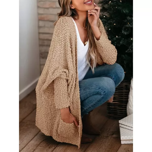 Saodimallsu Womens Chunky Popcorn Cardigan Oversized Open Front Boyfriend Batwing Long Sleeve Fuzzy Knit SweatersKhaki