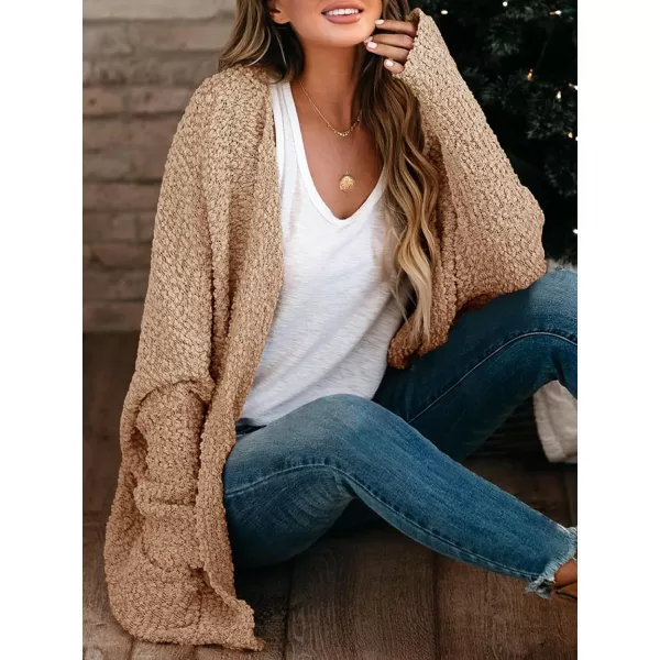 Saodimallsu Womens Chunky Popcorn Cardigan Oversized Open Front Boyfriend Batwing Long Sleeve Fuzzy Knit SweatersKhaki