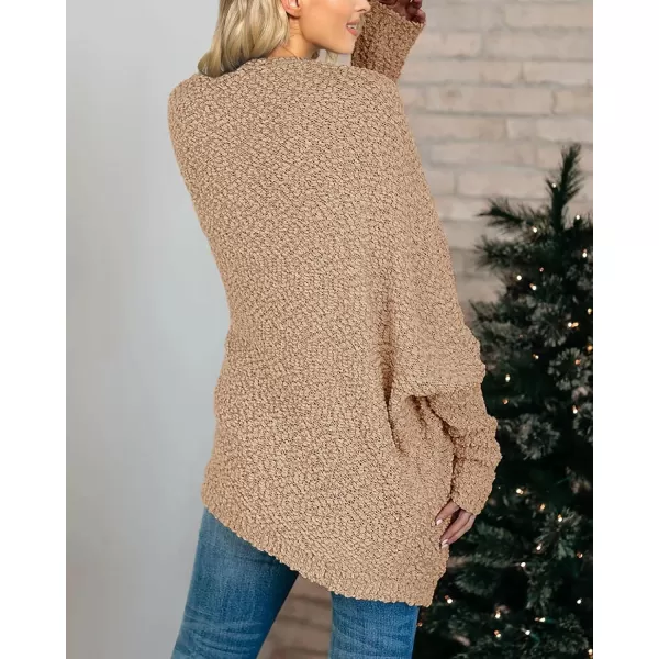 Saodimallsu Womens Chunky Popcorn Cardigan Oversized Open Front Boyfriend Batwing Long Sleeve Fuzzy Knit SweatersKhaki