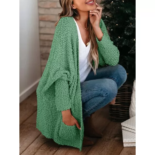 Saodimallsu Womens Chunky Popcorn Cardigan Oversized Open Front Boyfriend Batwing Long Sleeve Fuzzy Knit SweatersMint