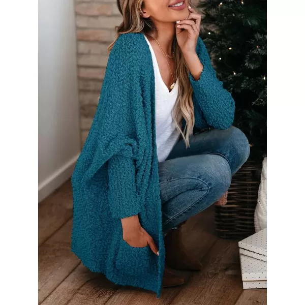 Saodimallsu Womens Chunky Popcorn Cardigan Oversized Open Front Boyfriend Batwing Long Sleeve Fuzzy Knit SweatersNavy