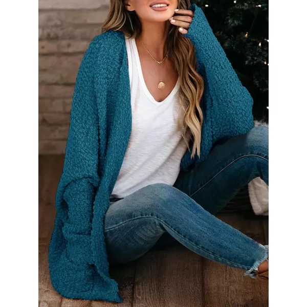 Saodimallsu Womens Chunky Popcorn Cardigan Oversized Open Front Boyfriend Batwing Long Sleeve Fuzzy Knit SweatersNavy