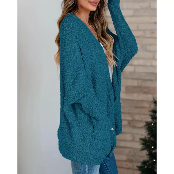 Saodimallsu Womens Chunky Popcorn Cardigan Oversized Open Front Boyfriend Batwing Long Sleeve Fuzzy Knit SweatersNavy