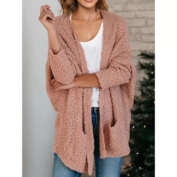 Saodimallsu Womens Chunky Popcorn Cardigan Oversized Open Front Boyfriend Batwing Long Sleeve Fuzzy Knit SweatersPink