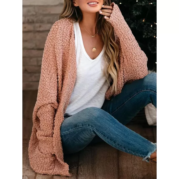 Saodimallsu Womens Chunky Popcorn Cardigan Oversized Open Front Boyfriend Batwing Long Sleeve Fuzzy Knit SweatersPink