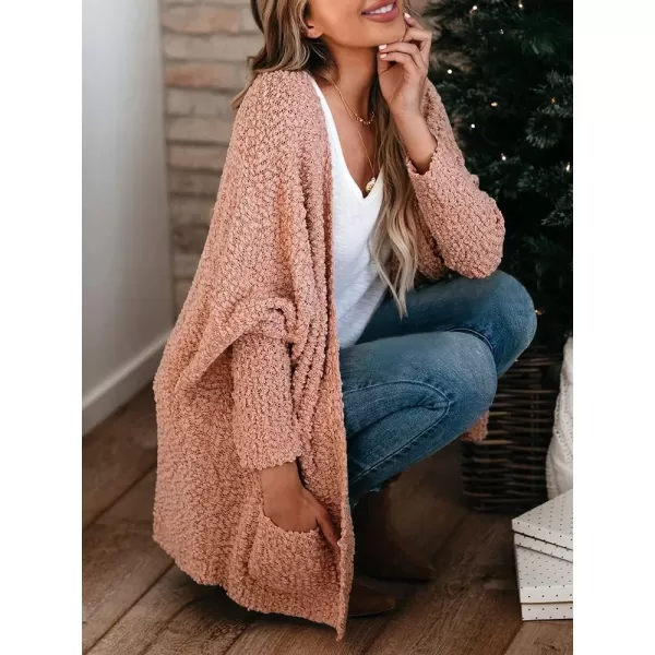 Saodimallsu Womens Chunky Popcorn Cardigan Oversized Open Front Boyfriend Batwing Long Sleeve Fuzzy Knit SweatersPink