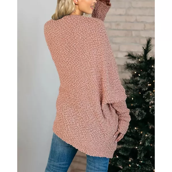 Saodimallsu Womens Chunky Popcorn Cardigan Oversized Open Front Boyfriend Batwing Long Sleeve Fuzzy Knit SweatersPink