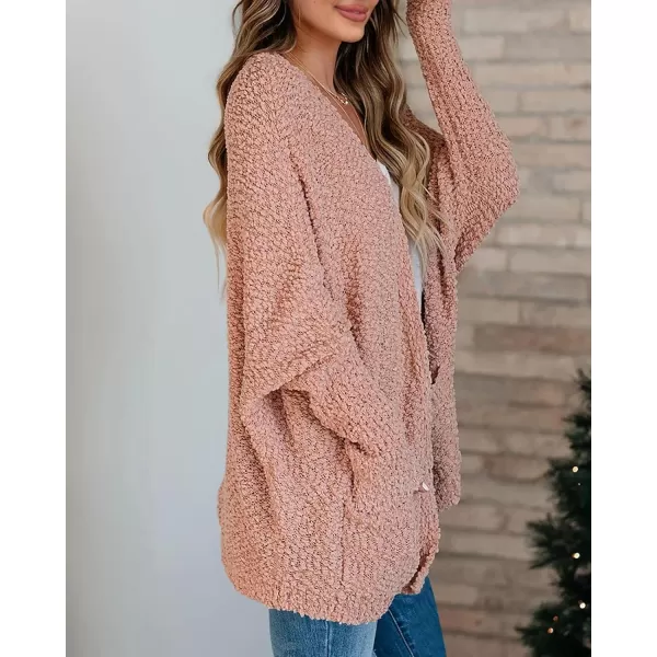 Saodimallsu Womens Chunky Popcorn Cardigan Oversized Open Front Boyfriend Batwing Long Sleeve Fuzzy Knit SweatersPink