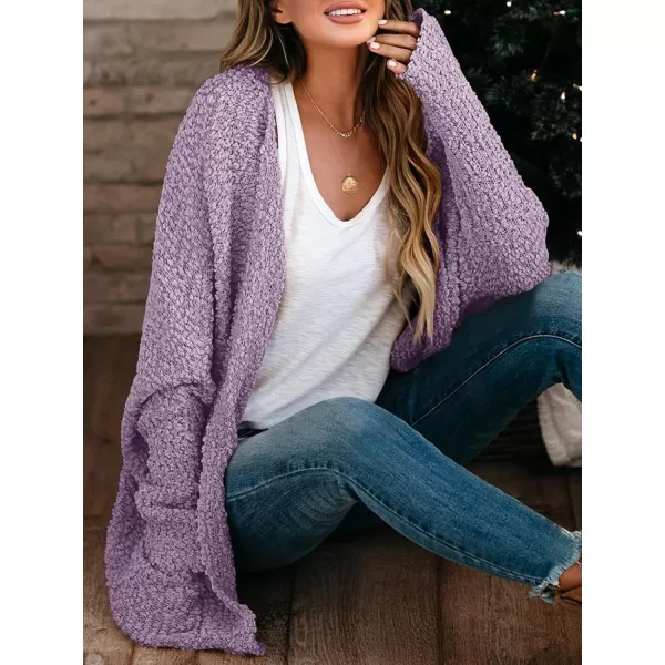 Saodimallsu Womens Chunky Popcorn Cardigan Oversized Open Front Boyfriend Batwing Long Sleeve Fuzzy Knit SweatersPurple