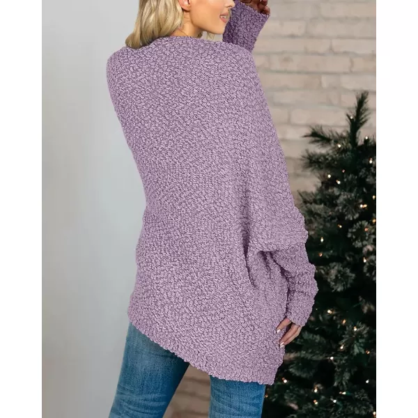 Saodimallsu Womens Chunky Popcorn Cardigan Oversized Open Front Boyfriend Batwing Long Sleeve Fuzzy Knit SweatersPurple