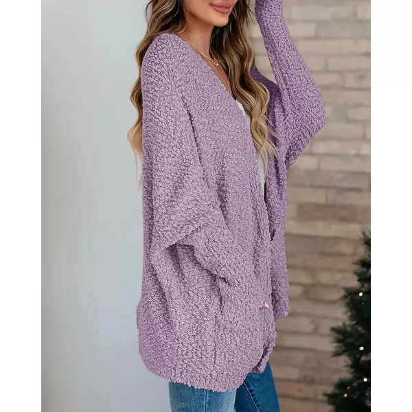 Saodimallsu Womens Chunky Popcorn Cardigan Oversized Open Front Boyfriend Batwing Long Sleeve Fuzzy Knit SweatersPurple