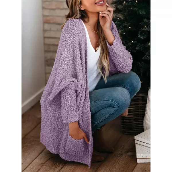 Saodimallsu Womens Chunky Popcorn Cardigan Oversized Open Front Boyfriend Batwing Long Sleeve Fuzzy Knit SweatersPurple