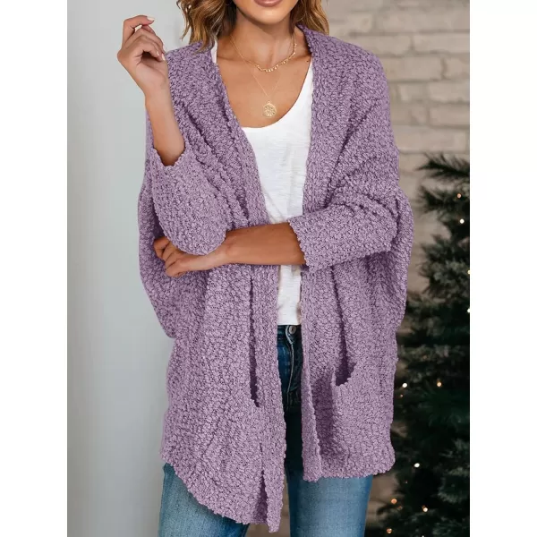 Saodimallsu Womens Chunky Popcorn Cardigan Oversized Open Front Boyfriend Batwing Long Sleeve Fuzzy Knit SweatersPurple